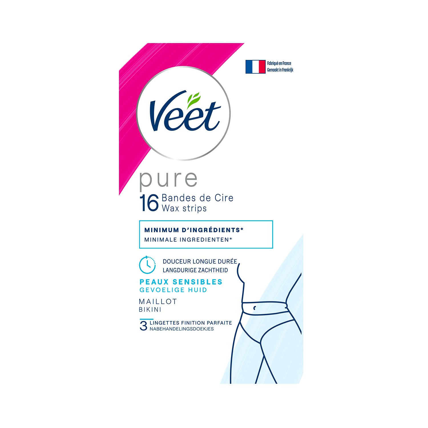Veet Pure - Bandes de cire froide pour peaux sensibles – Maillot x16 | Veet